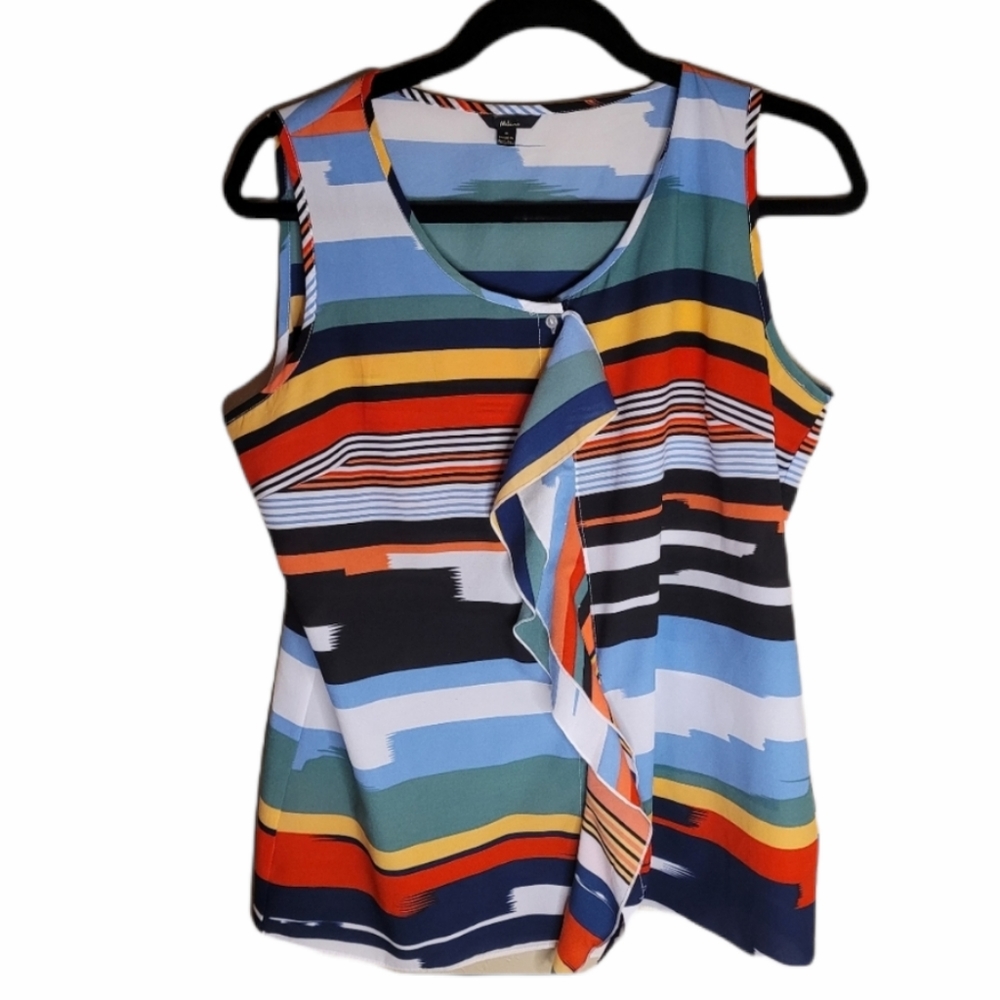Milano colorful blouse. Ruffle & buttons in front